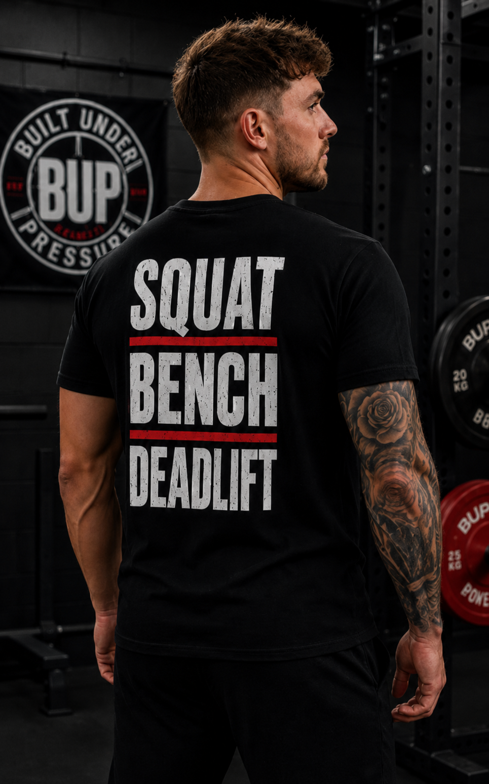 BUP Powerlifting Tee – Squat Bench Deadlift | Black